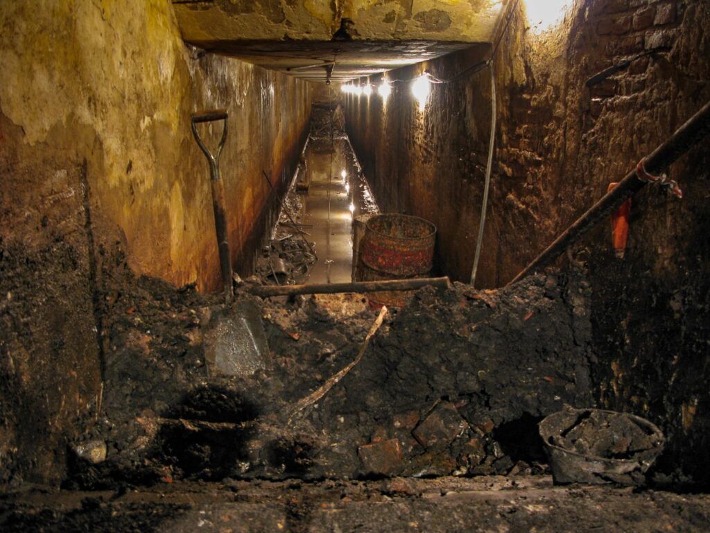 El túnel de Plaza Malvinas cuando se redescubrió en 2010. (Marcelo Metayer - DIB)