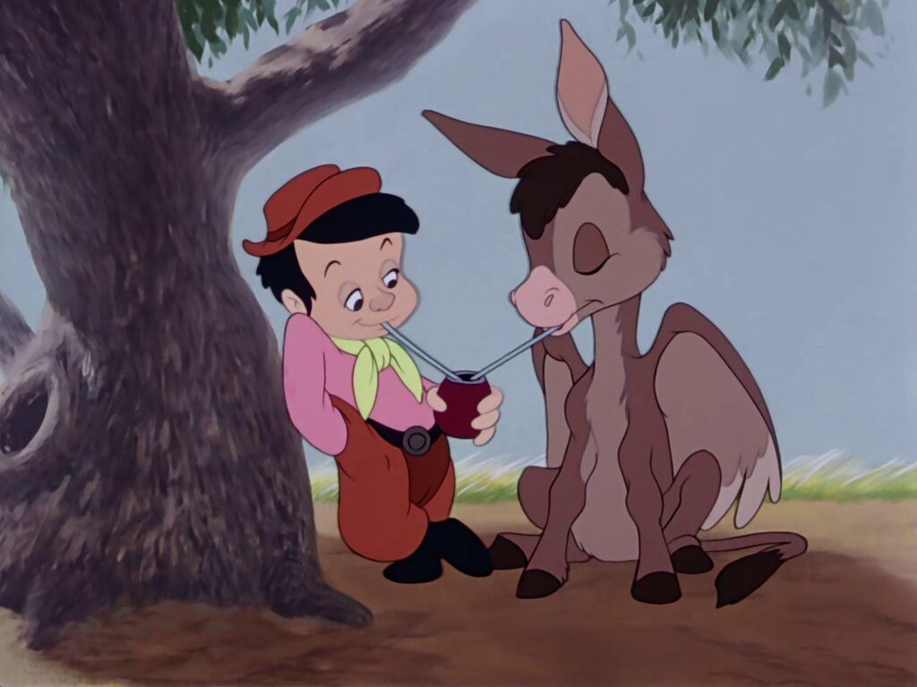 “The Flying Donkey”, “El gauchito volador” en español, en “The Three Caballeros”.