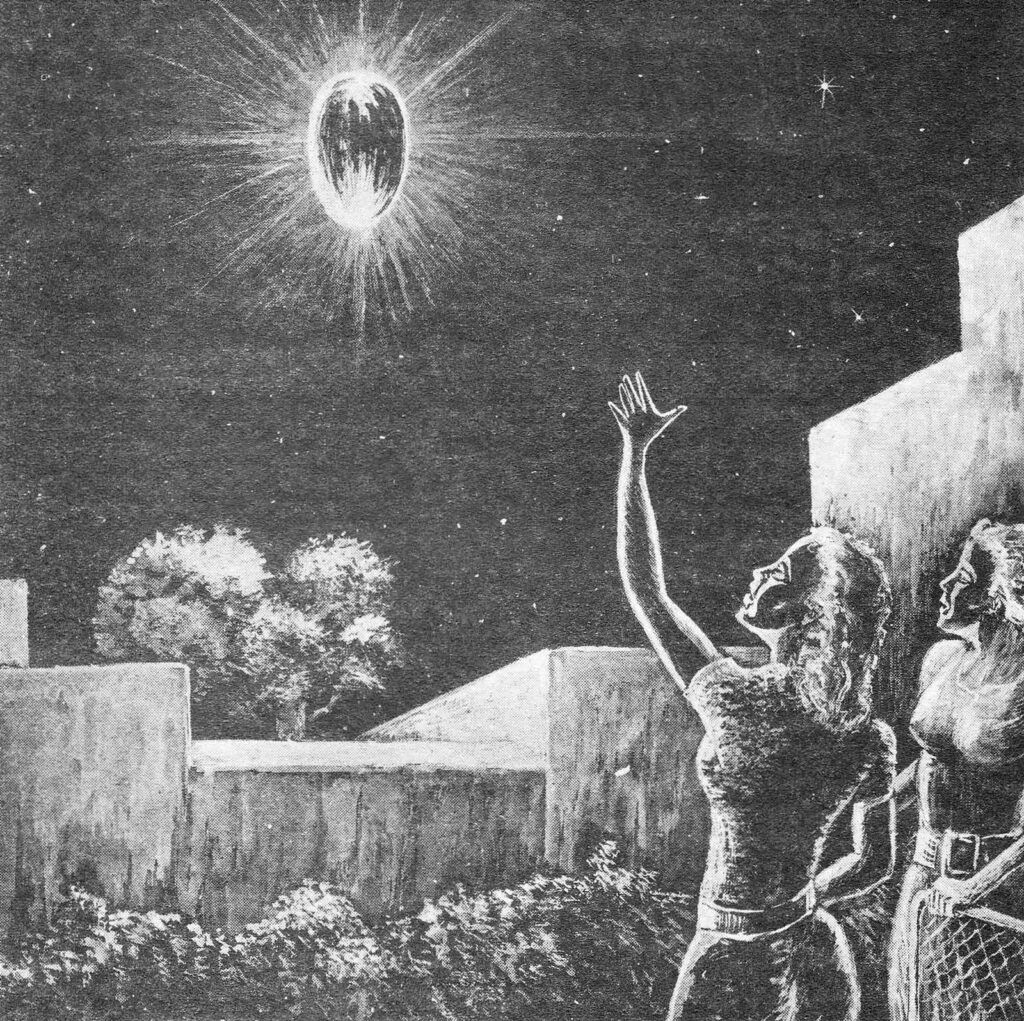 El “despegue” del ovni, según se ilustró en la nota firmada por Roberto Banchs. (“Ovnis, un desafío a la ciencia” nº 10)