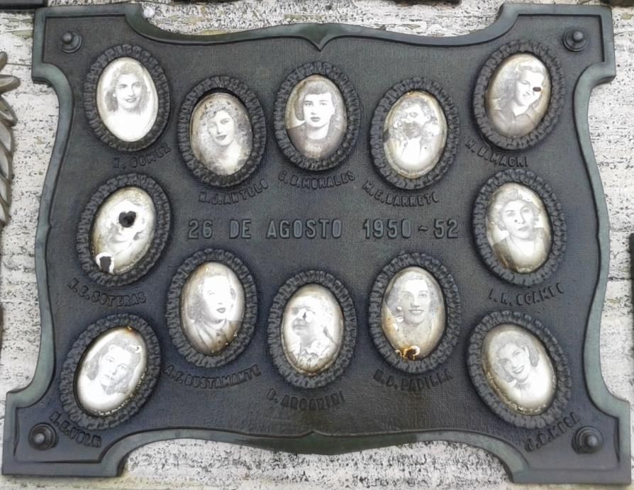 Las placas con los nombres de las doce jóvenes muertas en el incendio. (Graciela Blanco)