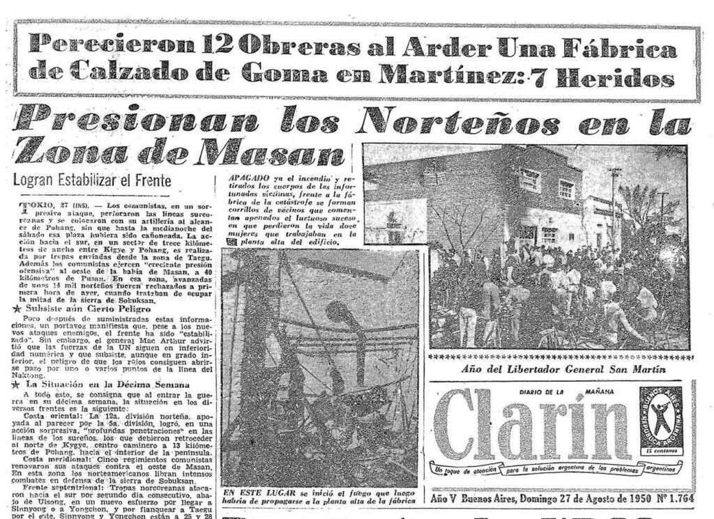 La tapa de Clarín del día siguiente, 27 de agosto de 1950.