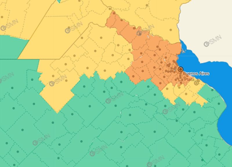 Las zonas bajo las alertas del SMN.