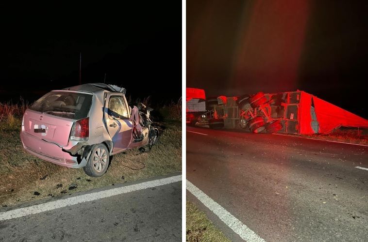 El estado en el que quedó el vehículo donde circulaba Achetoni, y el camión contra el que chocó. (La Brújula Web)