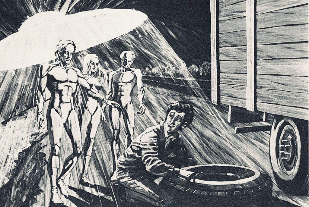 Representación del relato de Dionisio Llanca, realizada por el dibujante de Editorial Atlántida Roberto Regalado.