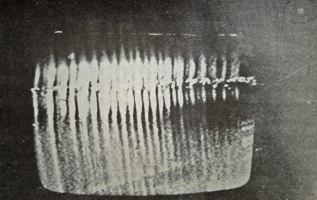 La extraña “parrilla” que dejó el ovni en la foto de Hugo Taboada. (En “Historia de los platos voladores en Argentina”)