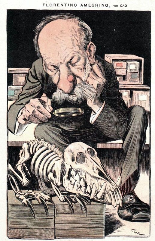 Caricatura de Ameghino aparecida en la revista Caras y Caretas en mayo de 1902.