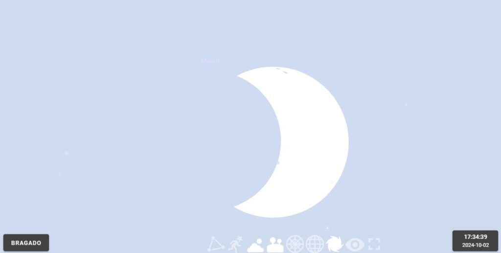 Así se verá el eclipse desde Bragado a las 17.34, según el simulador Stellarium.