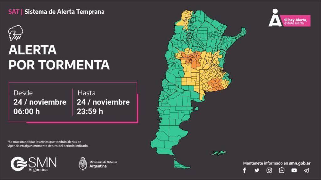 Alerta por tormentas para la provincia de Buenos Aires. - SMN -