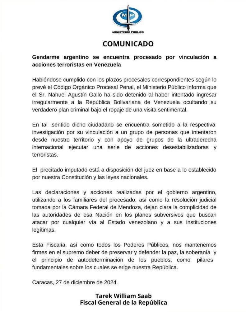 El comunicado del Gobierno de Venezuela.