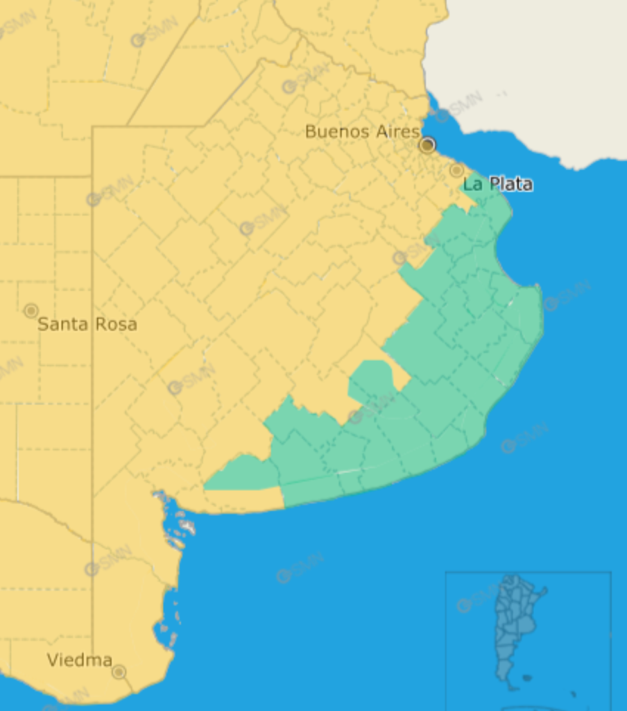 Alerta amarilla por tormentas para la provincia de Buenos Aires. - SMN -