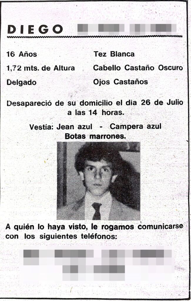 El cartel con el que buscaron a Diego.
