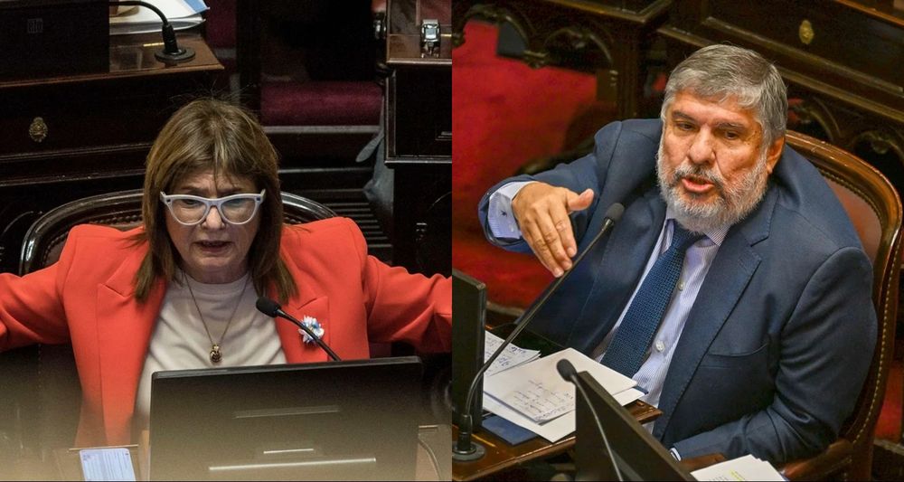Los senadores Patricia Bullrich (LLA) y José Mayans (PJ).
