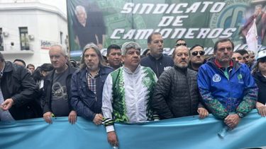 El secretario adjunto de Camioneros, Pablo Moyano, en una marcha.