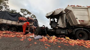 El primer choque fue entre un micro y un camión que transportaba carne. El camionero falleció.