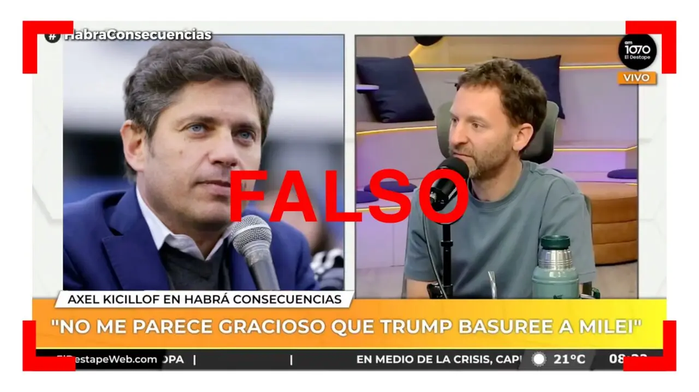Es falso que en un video Axel Kicillof diga que “en Nación la derrota es toda de Cristina”.
