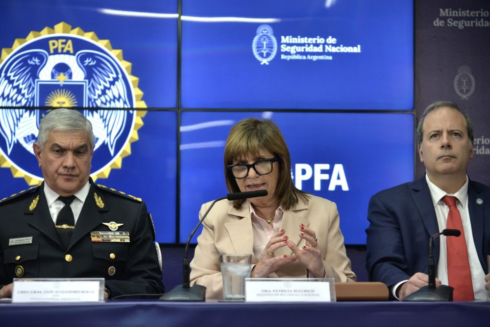 Conferencia de prensa de la ministra Patricia Bullrich sobre los alcances de la Operación Lusitania. (Ministerio de Seguridad dela Nación)&nbsp;
