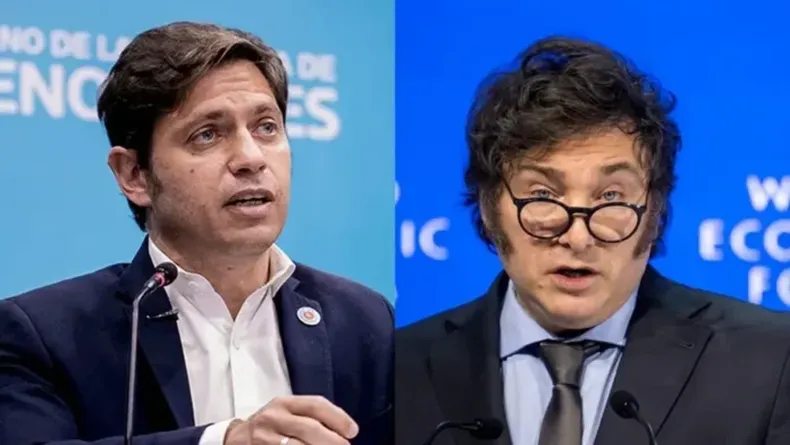El gobernador bonaerense Axel Kicillof y el presidente Javier Milei.