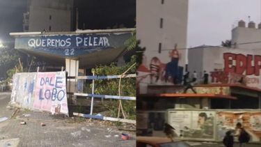 Pintadas de Gimnasia y de Estudiantes en una vieja de estación de servicio ubicada cerca de los estadios. - El Día -