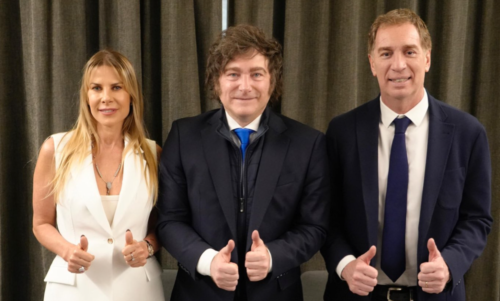 Karen Reichardt, Javier Milei y Diego Santilli.