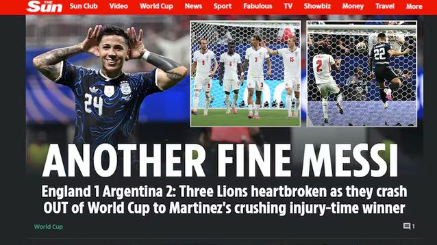La edición digital de The Sun, con Messi en el foco.&nbsp;