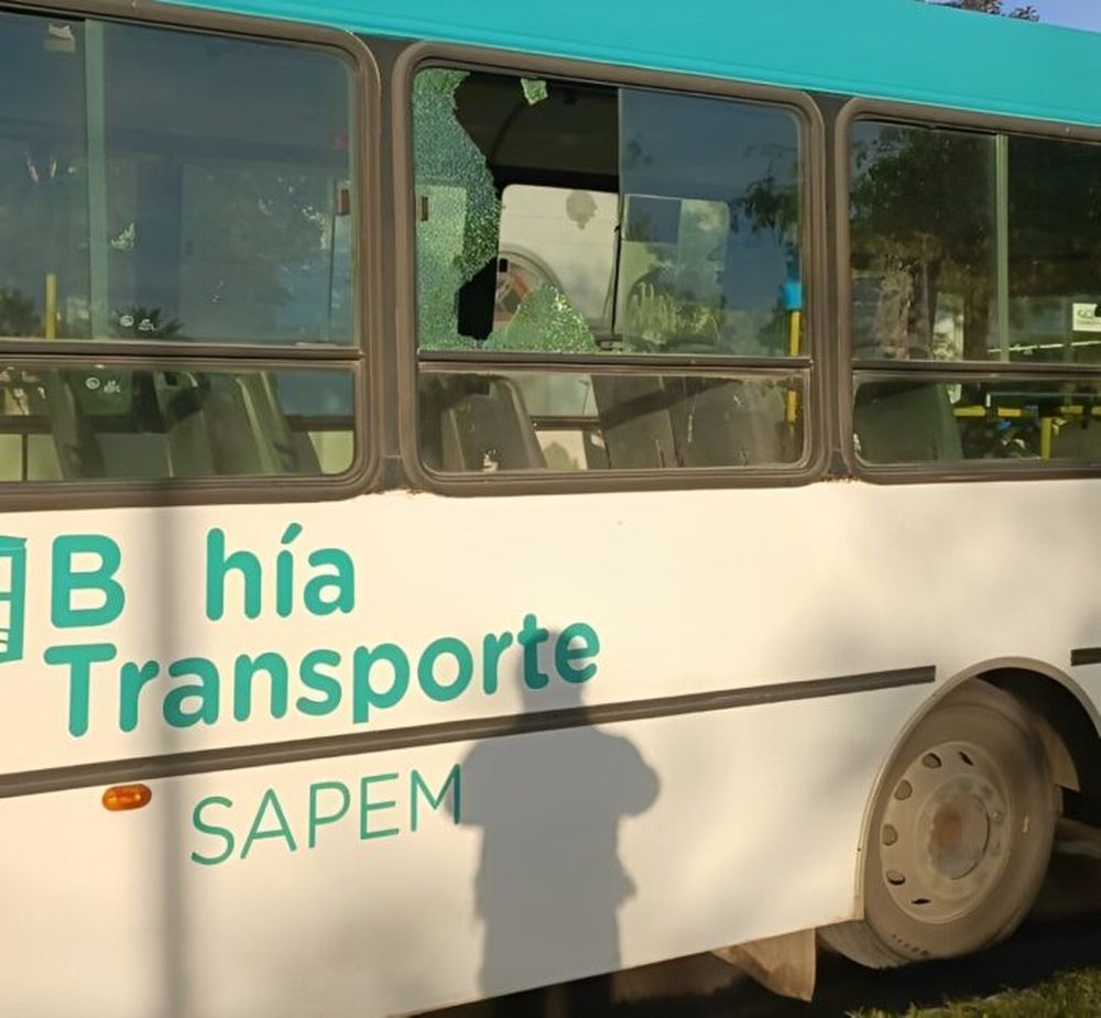 Uno de los colectivos que amaneció con sus ventanillas destrozadas. (La Nueva)