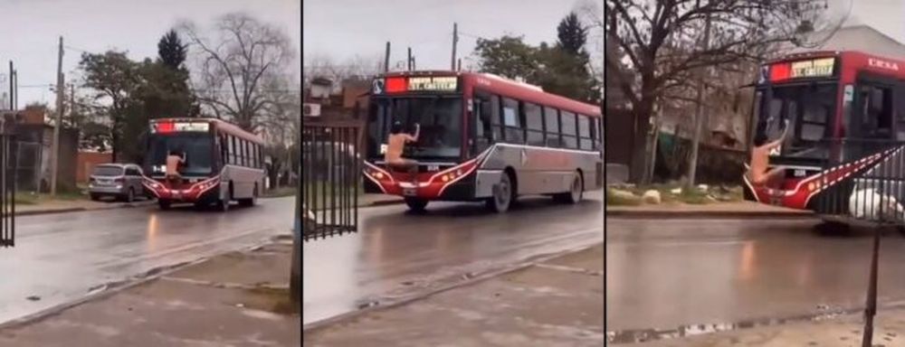 Parte de la secuencia de imágenes captadas del hombre que se colgó de un micro 321, desnudo. (Capturas de video)