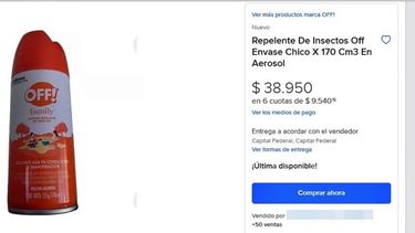 El insólito valor que alcanza el Off en Mercado Libre. (Captura de pantalla)
