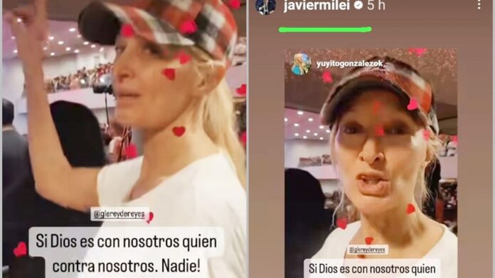 Captura de las historias de Yuyito y Javier MIlei, donde se aprecia la frase y el reposteo del mandatario. (Instagram)