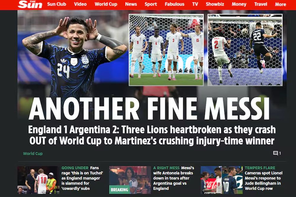 La edición digital de The Sun, con Messi en el foco.&nbsp;