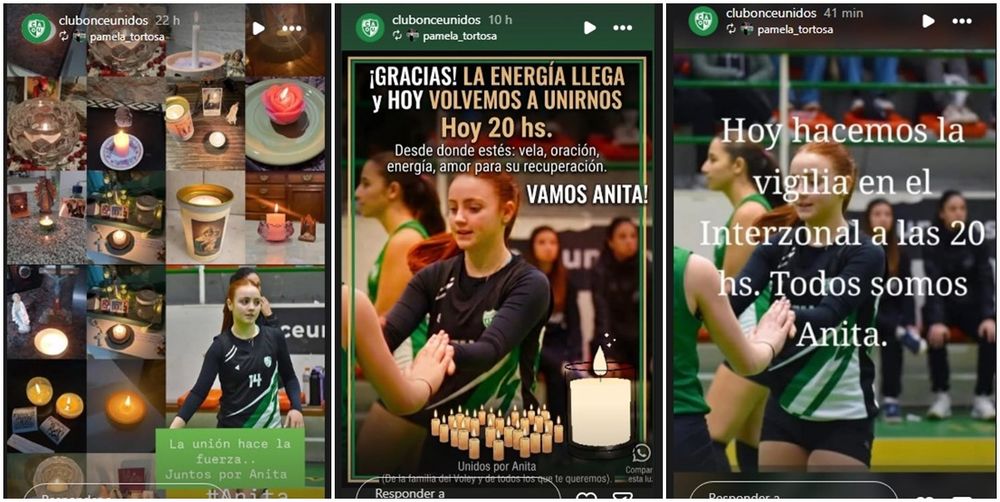Historias de la cuenta de Instagram del Club Once Unidos dedicadas a la recuperaci&oacute;n de Anita Peralta Rondanina.&nbsp;