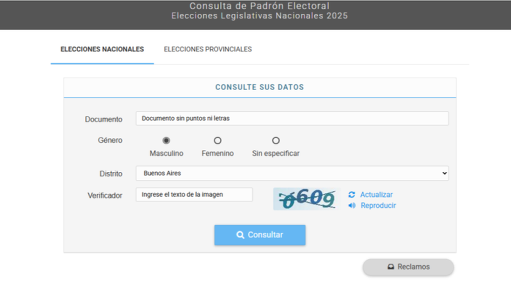 Consulta del padrón electoral provisorio rumbo a las legislativas nacionales 2025. - DIB -