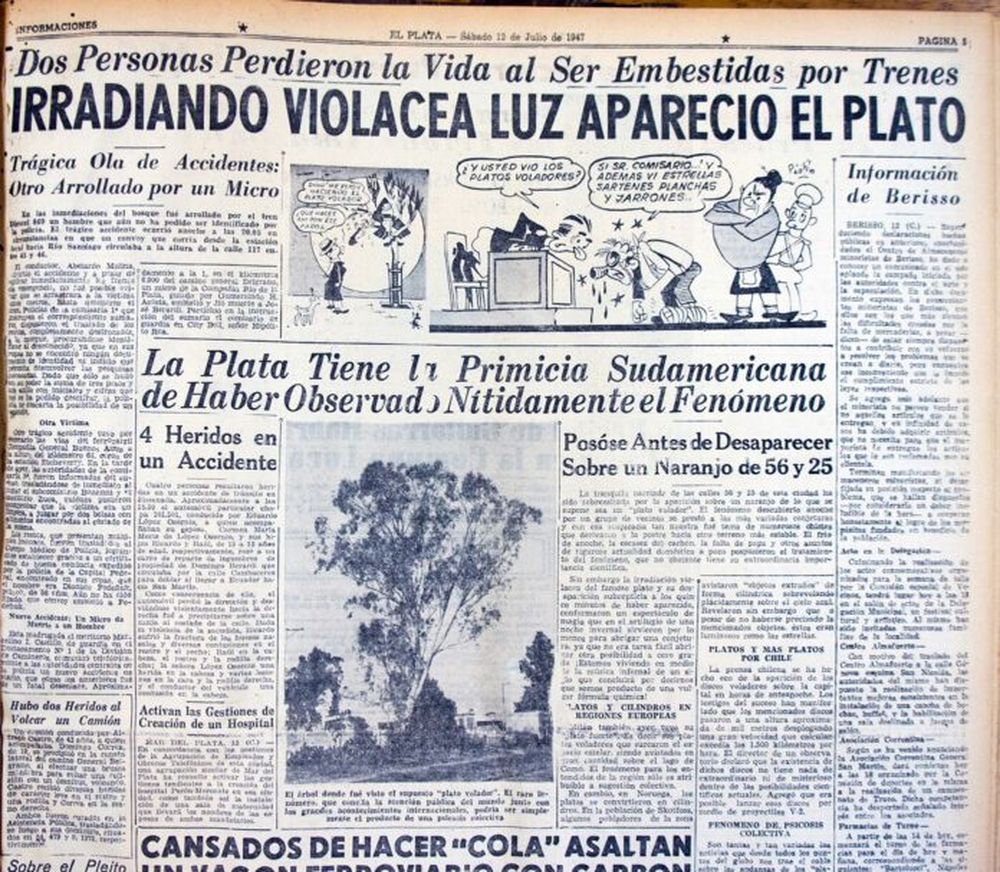 El título a toda página de El Plata, el 12 de julio de 1947. (DIB | Archivo del autor)