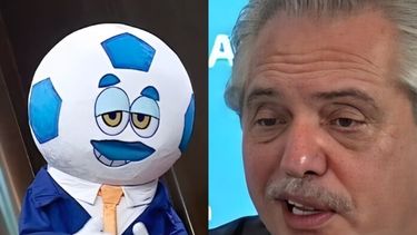 El “regreso” que nadie esperaba: la mascota de la Conmebol y el expresidente Alberto Fernández.