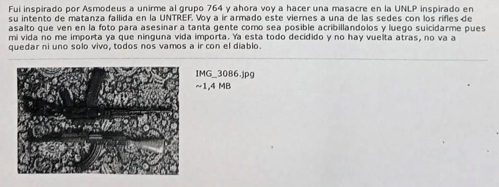 El texto del correo electrónico con las amenazas. El texto del correo electrónico con las amenazas.