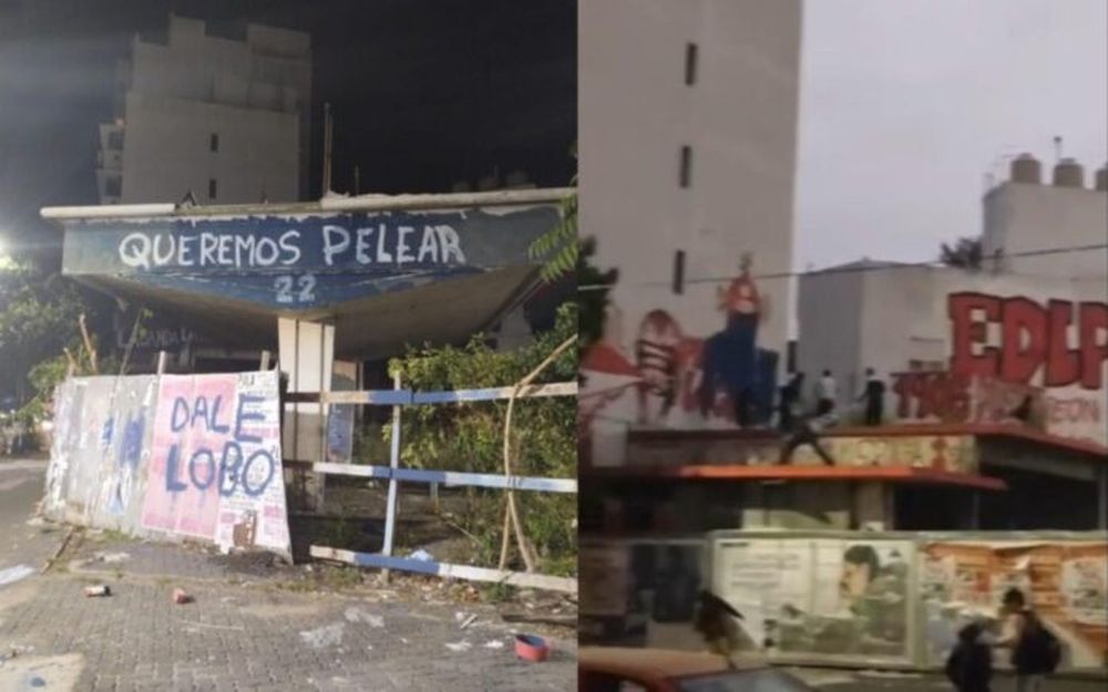 Pintadas de Gimnasia y de Estudiantes en una vieja de estación de servicio ubicada cerca de los estadios. - El Día -