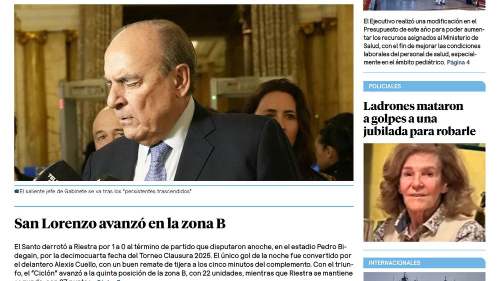 Edición impresa de Diario Extra del sábado 1 de noviembre de 2025