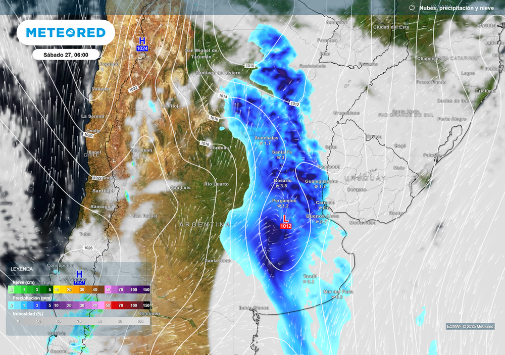 Pronóstico de una nueva ciclogénesis que tendrá lugar el próximo sábado según el modelo ECMWF. (Meteored) &nbsp;