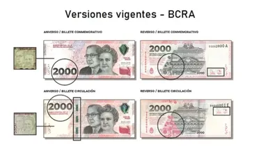 Las dos versiones del billete de 2.000 pesos son válidas.