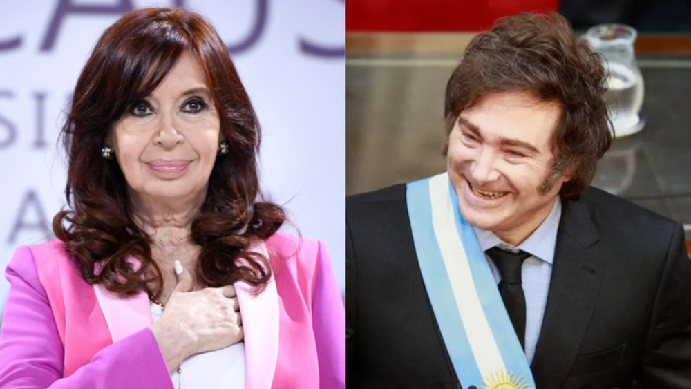 La expresidenta Cristina Fernández y el presidente Javier Milei.