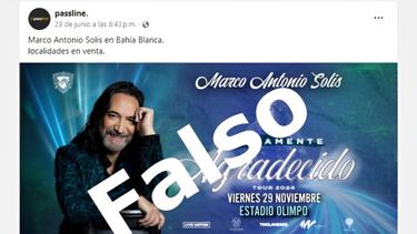 La imagen de la publicidad “trucha” del recital de Marco Antonio Solís. (La Brújula 24)