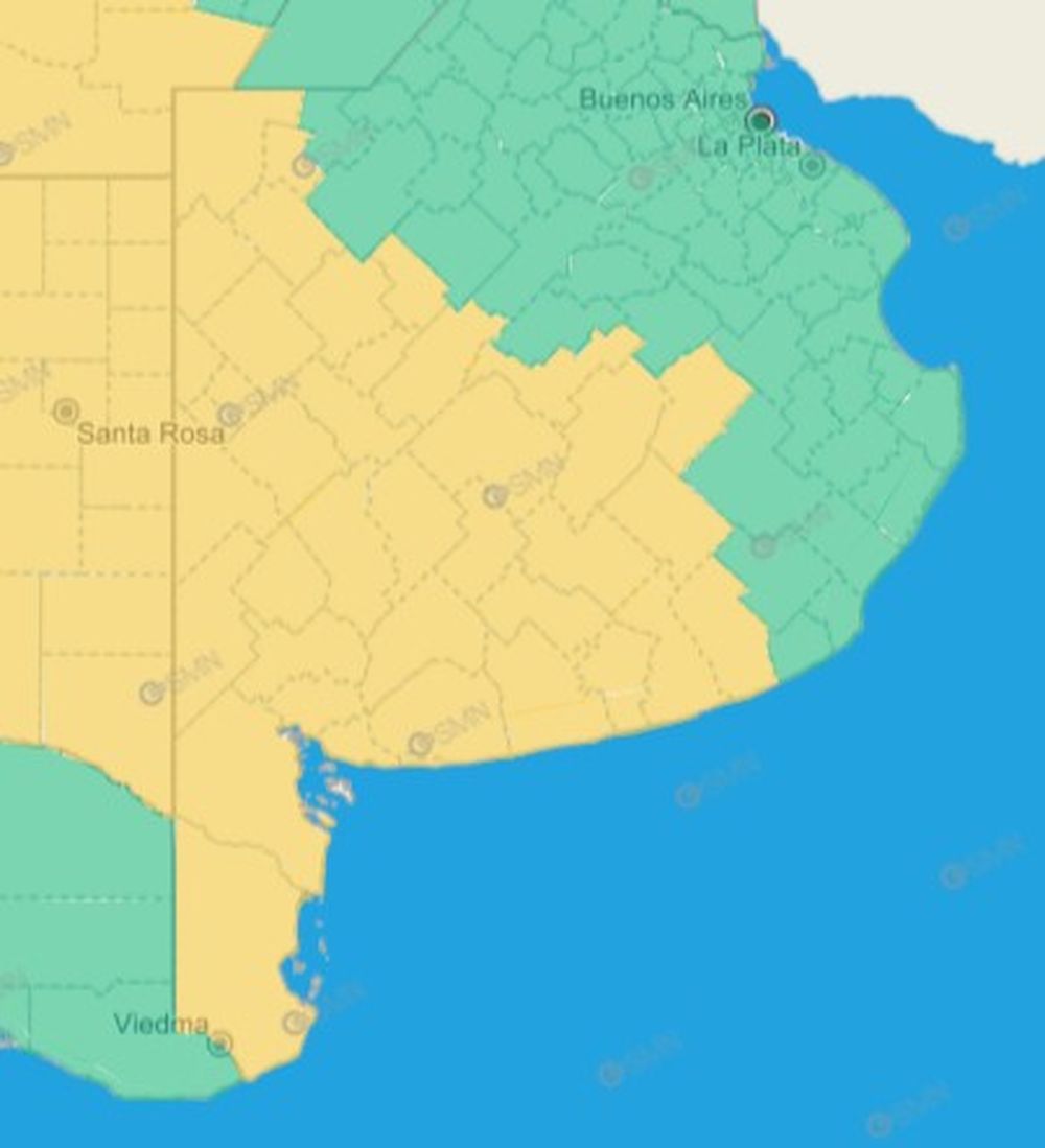Alertas por tormentas en la provincia de Buenos Aires para este domingo. - SMN -