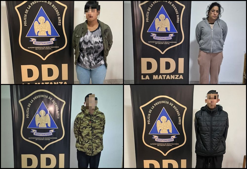Los primeros cuatro detenidos por el triple femicidio de Morena, Brenda y Lara: Daniela Iara Ibarra, Magalí Celeste González Guerrero, Miguel Ángel Villanueva Silva y Maximiliano Andrés Parra. (Ministerio de Seguridad bonaerense) 