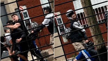 Capturas de video del momento en el que el ladrón es reducido por los vecinos con una técnica de Jiu Jitsu. (Imagen de video retocada con herramientas de IA)