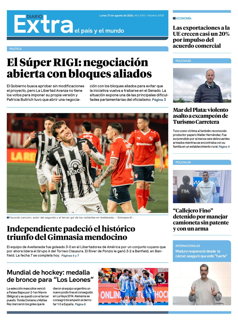 Tapa Diario Extra 31-08