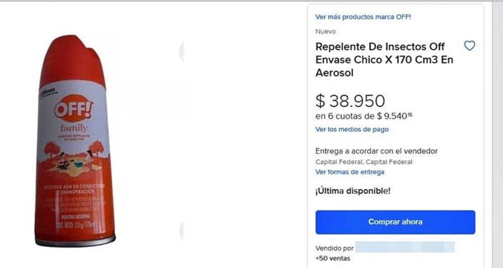 El insólito valor que alcanza el Off en Mercado Libre. (Captura de pantalla)