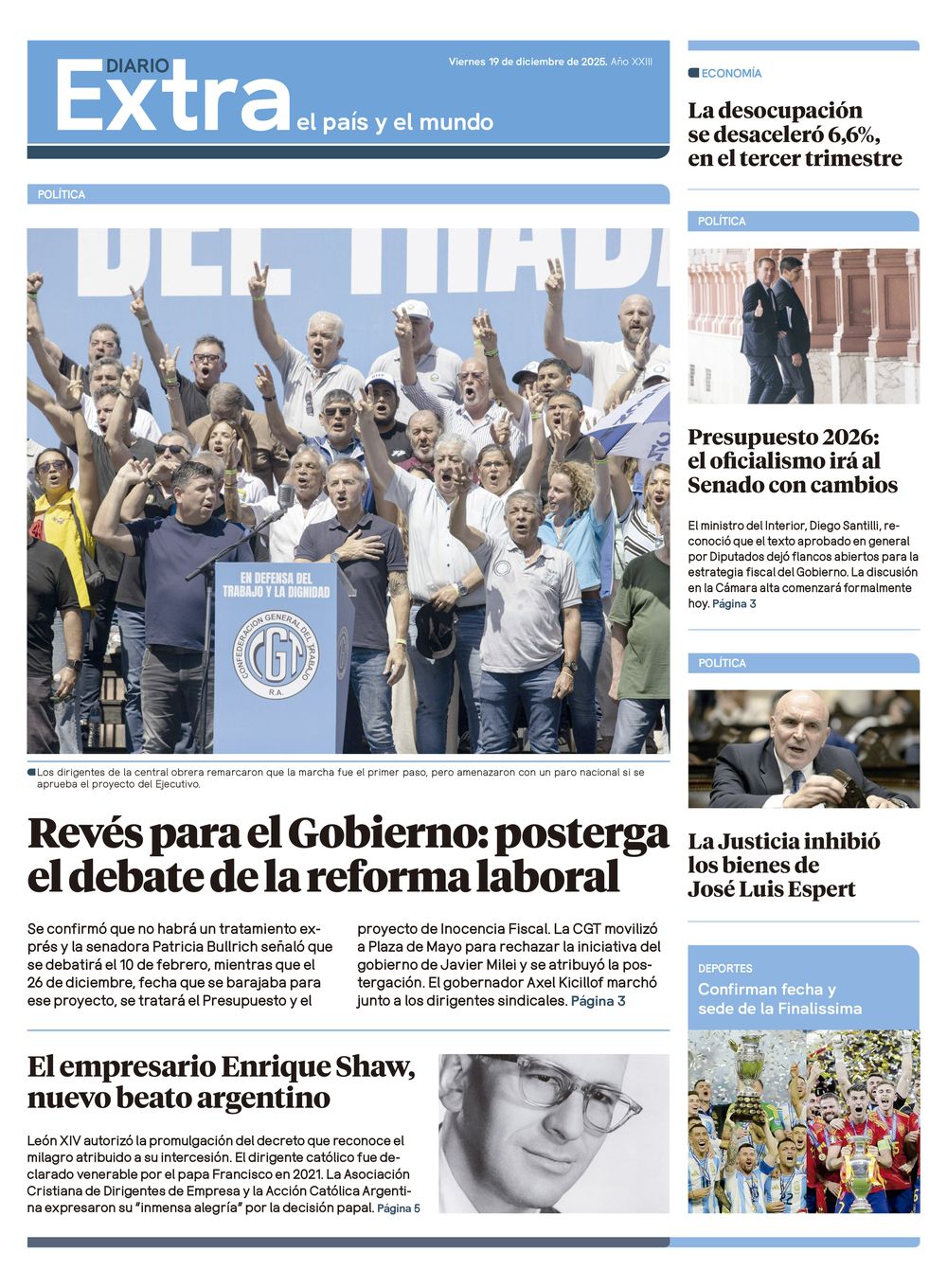 Tapa Diario Extra - 19-12