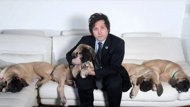 Javier Milei junto a sus cuatro perros.