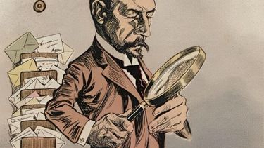 Juan Vucetich caricaturizado por el dibujante Cao para Caras y Caretas. (Revista C&C 224, 17 de enero de 1903)