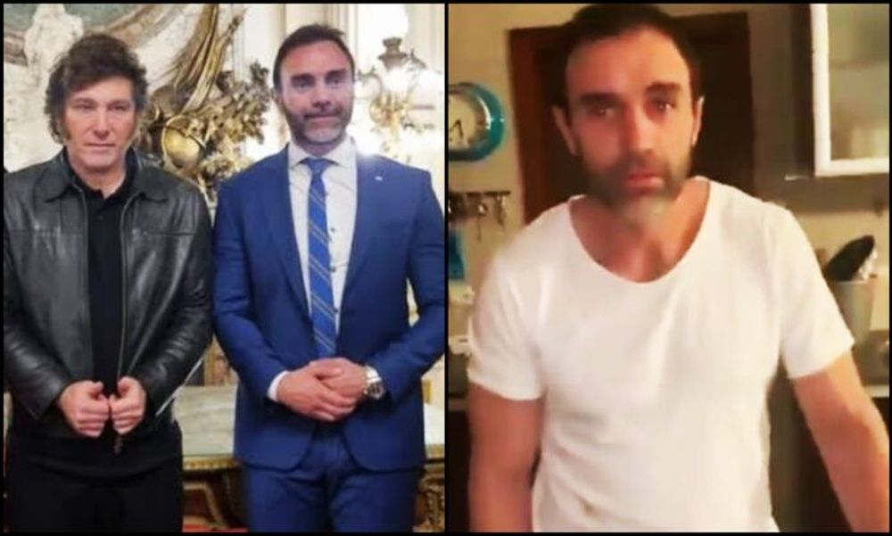El senador de LLA y empresario jujeño, Ezequiel Atauche, junto al presidente Javier Milei, y en la imagen que viralizó su esposa al verlo llegar borracho a su casa. (X/@tugo)