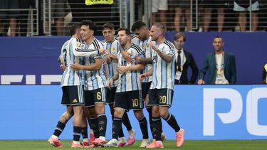 El festejo del primer gol de Messi, el cuarto en el Mundial 2026. El festejo del primer gol de Messi, el cuarto en el Mundial 2026.